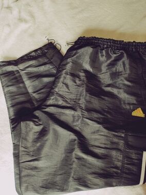 Retro Adidas Nylon Track Pants Black Windbreaker Joggers, Y2K